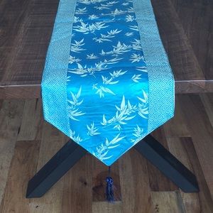 NEW Table Runner Aqua Blue with gold shimmery designs.